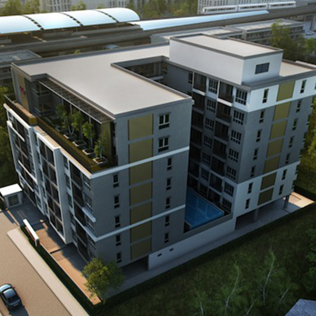 Site Location : Nonthaburi, Thailand Construction Area : 6,440 m2 (8 storey , Office, Laundry and parking at ground floor, Swimming pool at 2nd floor, 125 room units)